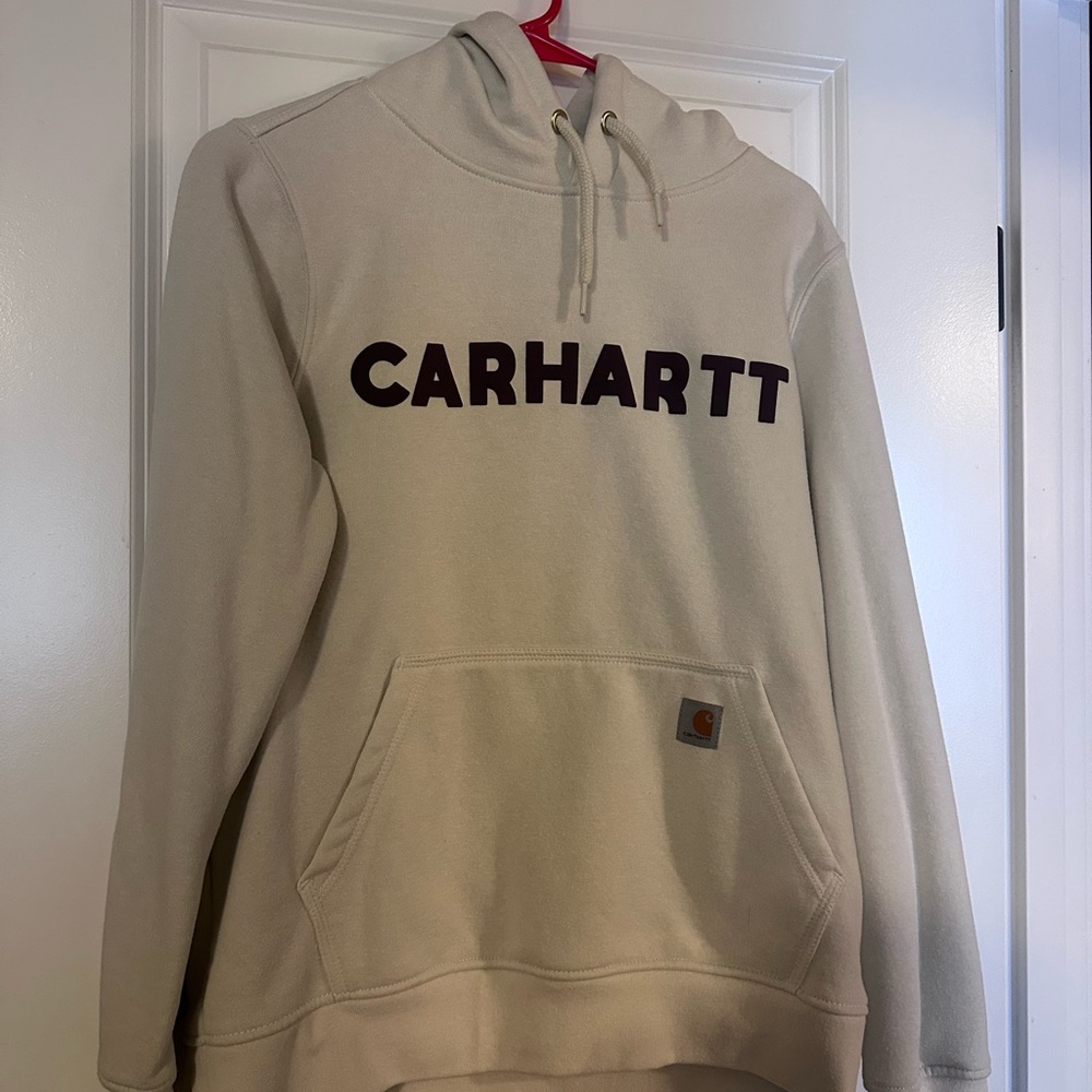 Carhartt Off-White Hoodie with purple Logo
